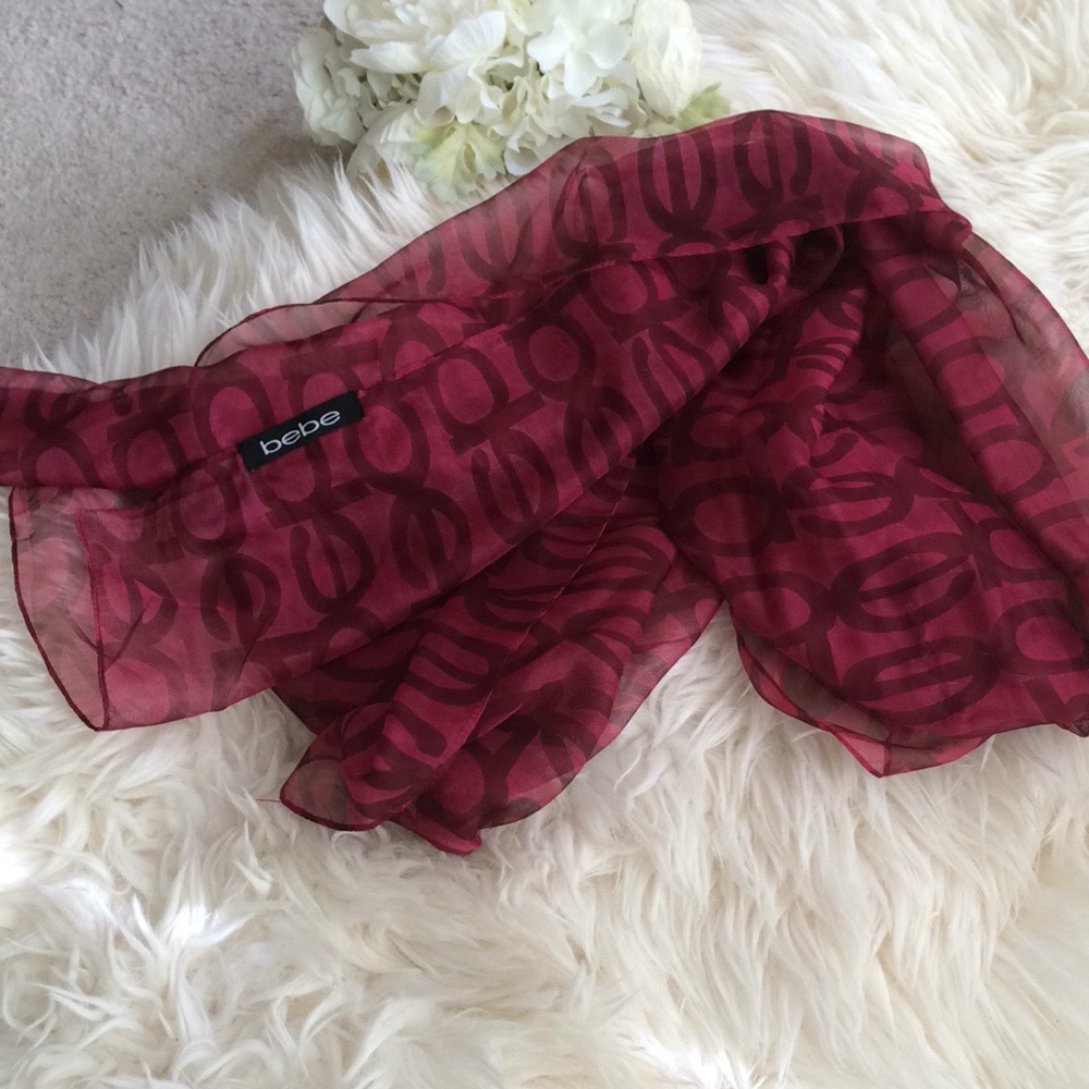 Bebe Logo Printed Sheer Scarf Red